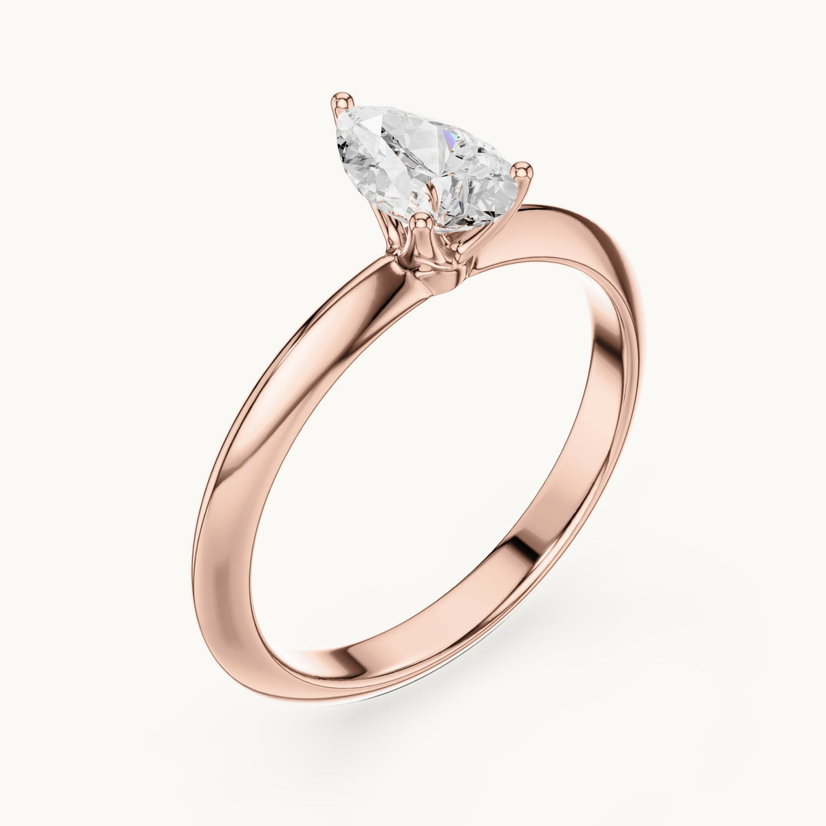 Pear lab-grown diamond classic prong solitaire engagement ring in rose gold, 1.00 CT TW, view 2
