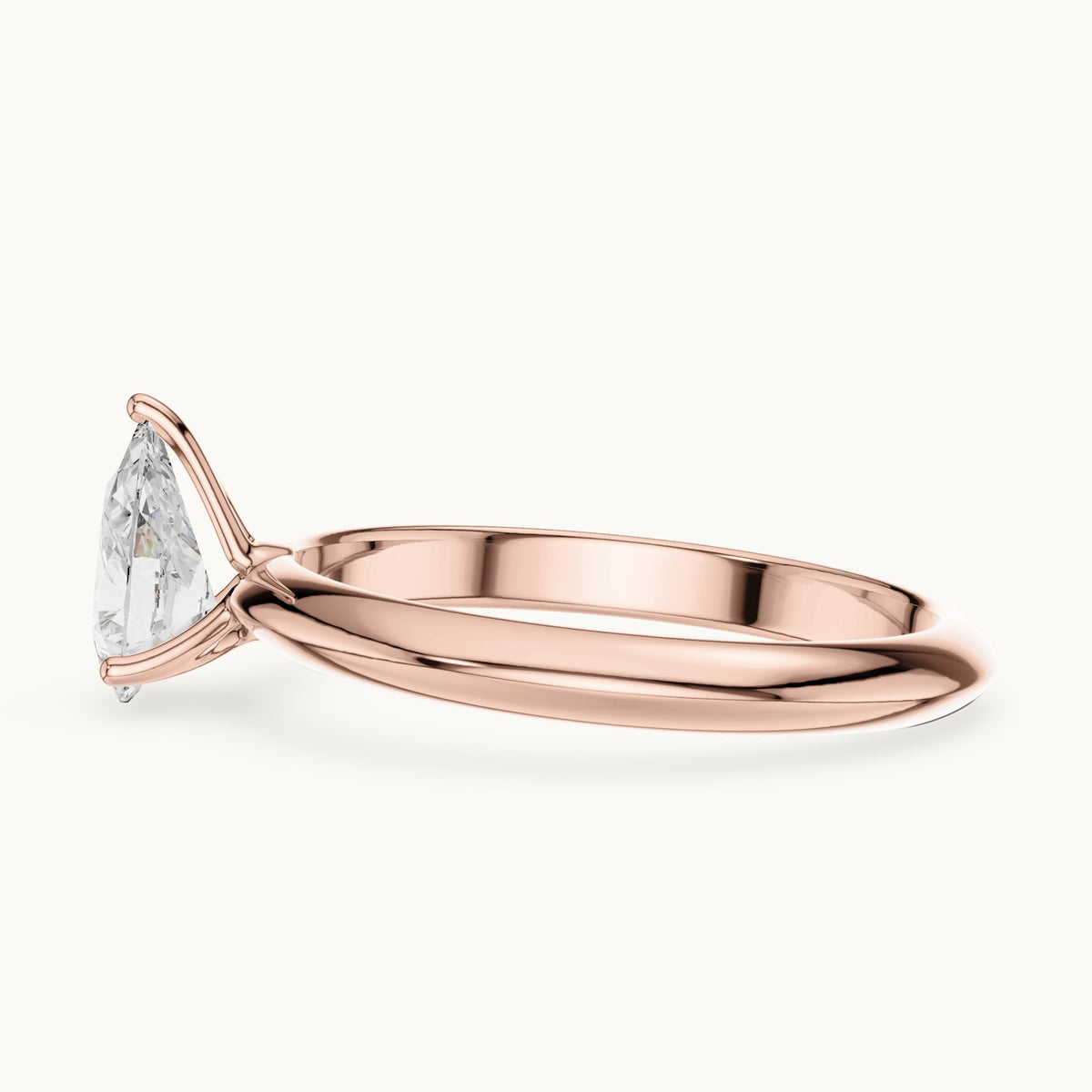 Pear lab-grown diamond classic prong solitaire engagement ring in rose gold, 1.00 CT TW, view 3
