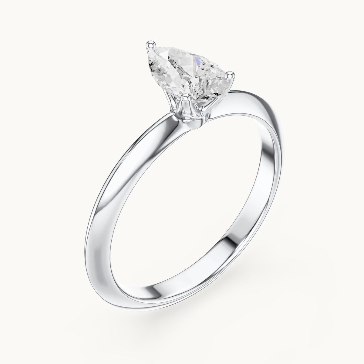 Pear lab-grown diamond classic prong solitaire engagement ring in white gold, 1.00 CT TW, view 2