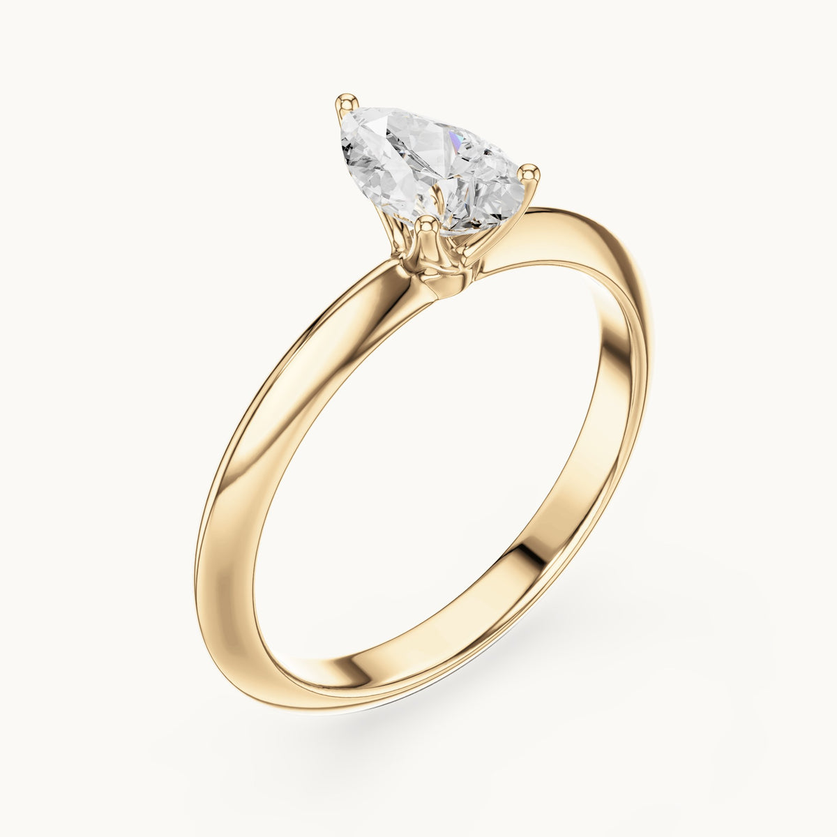 Pear lab-grown diamond classic prong solitaire engagement ring in yellow gold, 1.00 CT TW, view 2