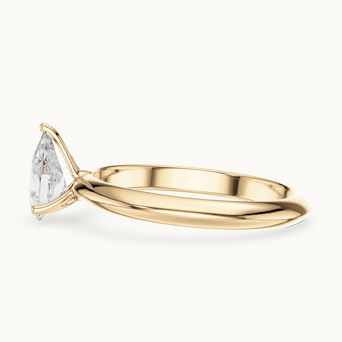 Pear lab-grown diamond classic prong solitaire engagement ring in yellow gold, 1.00 CT TW, view 3