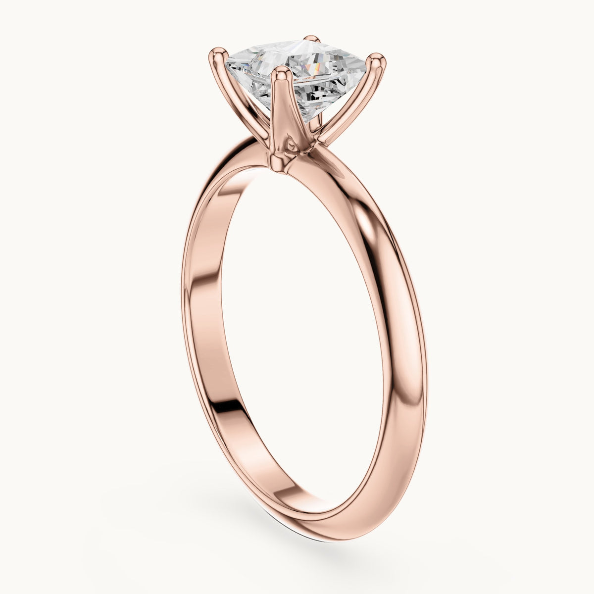 Princess-cut lab-grown diamond classic prong solitaire engagement ring in rose gold, 1.00 CT TW, view 1