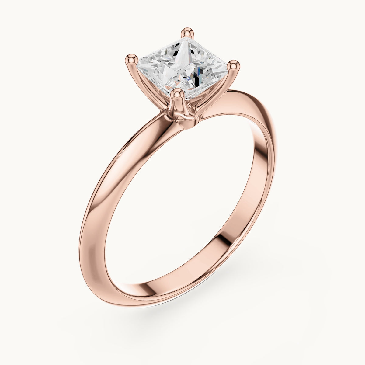 Princess-cut lab-grown diamond classic prong solitaire engagement ring in rose gold, 1.00 CT TW, view 2