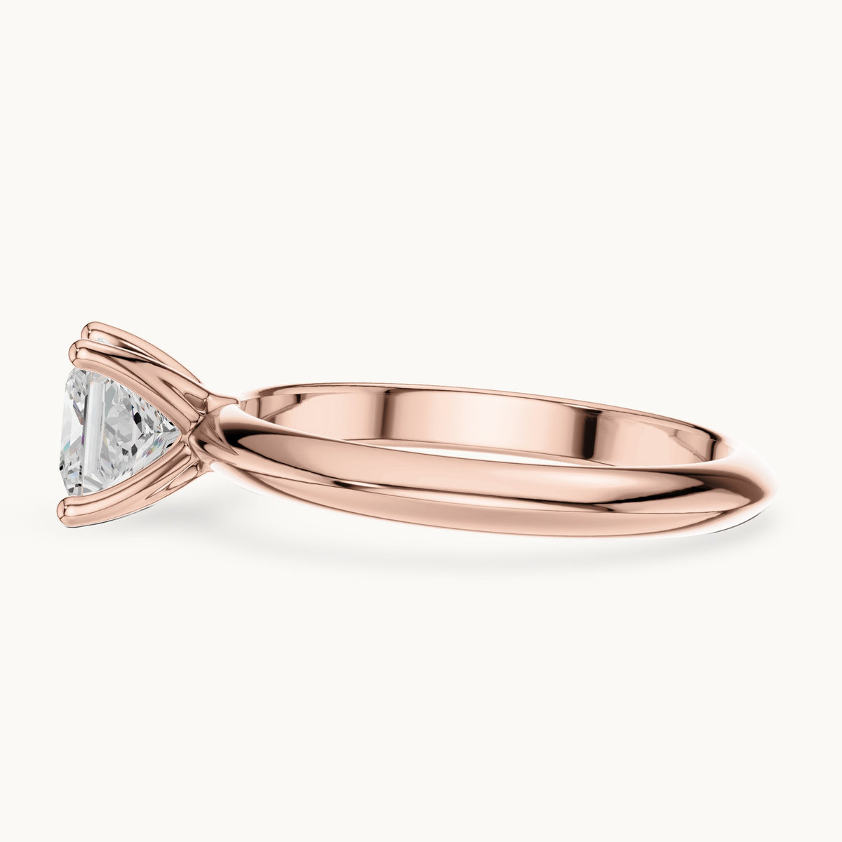 Princess-cut lab-grown diamond classic prong solitaire engagement ring in rose gold, 1.00 CT TW, view 3