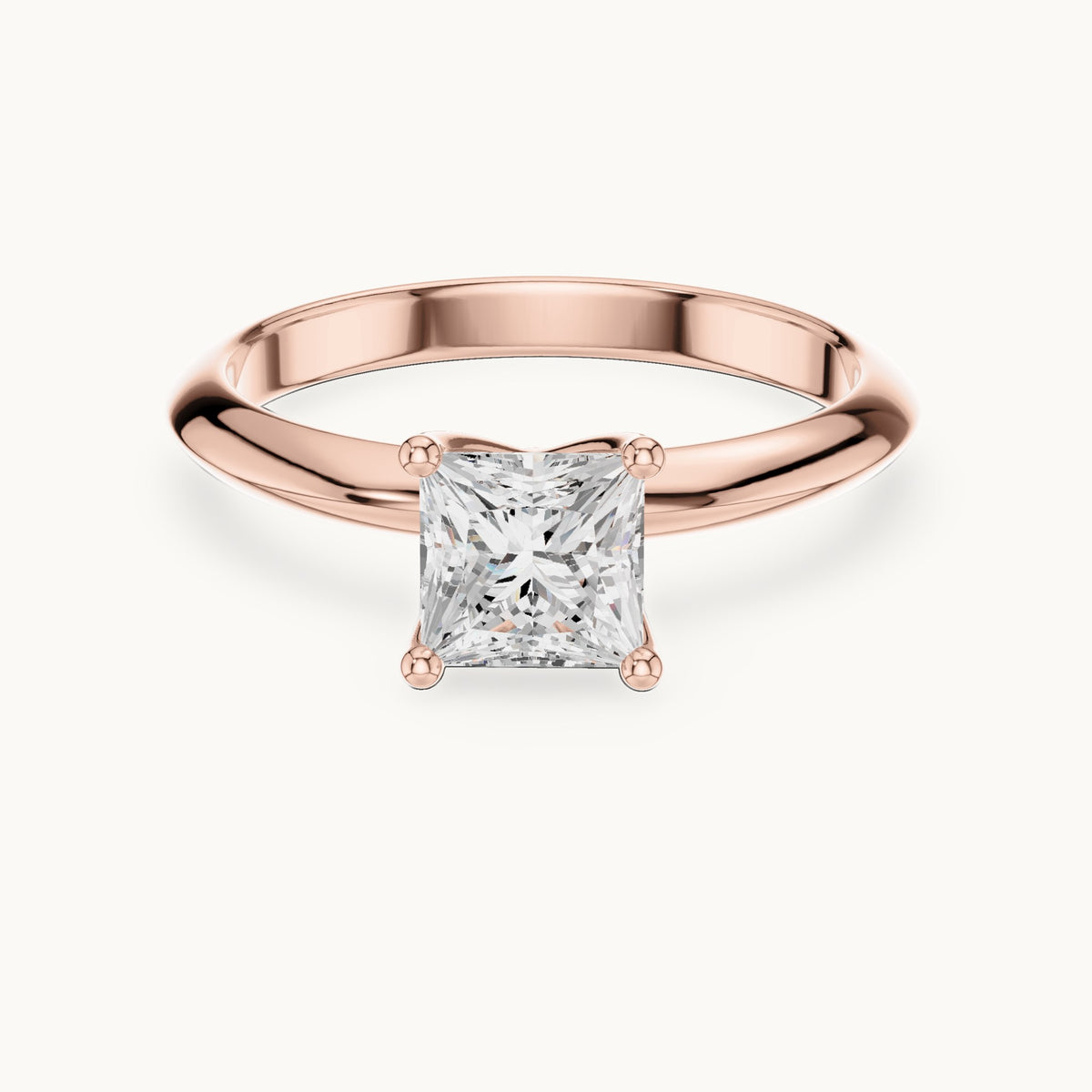 Princess-cut lab-grown diamond classic prong solitaire engagement ring in rose gold, 1.00 CT TW, view 4