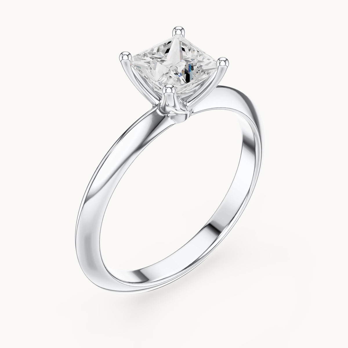 Princess-cut lab-grown diamond classic prong solitaire engagement ring in white gold, 1.00 CT TW, view 2