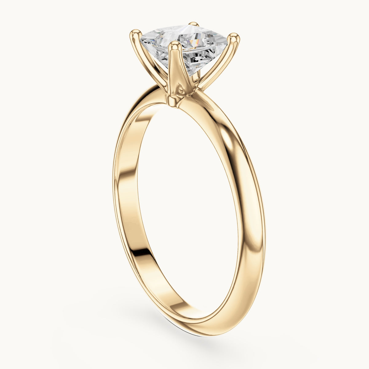 Princess-cut lab-grown diamond classic prong solitaire engagement ring in yellow gold, 1.00 CT TW, view 1
