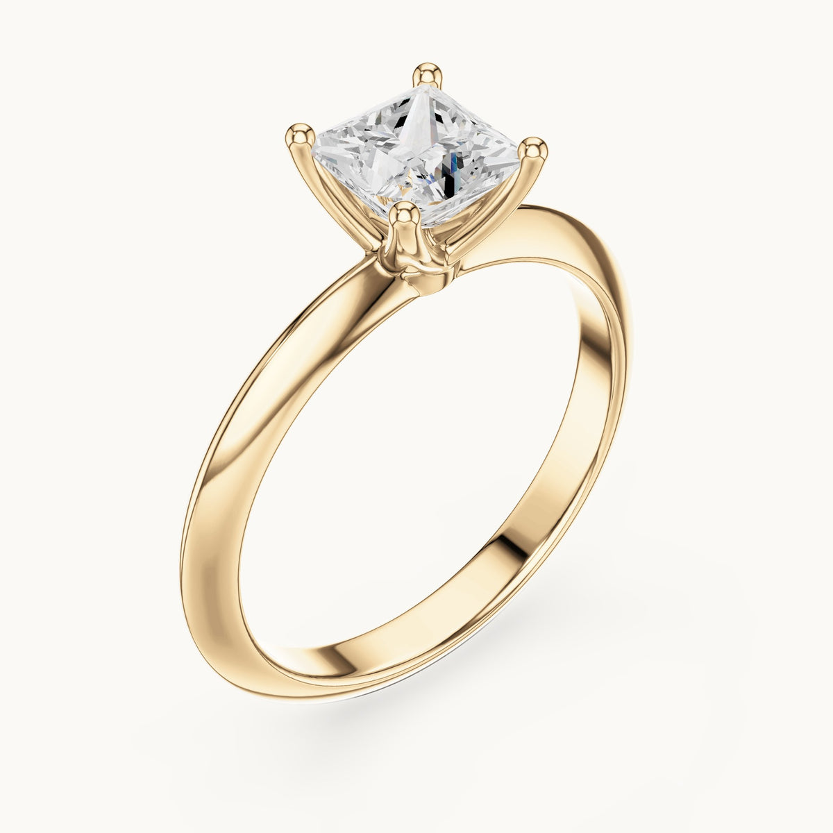 Princess-cut lab-grown diamond classic prong solitaire engagement ring in yellow gold, 1.00 CT TW, view 2