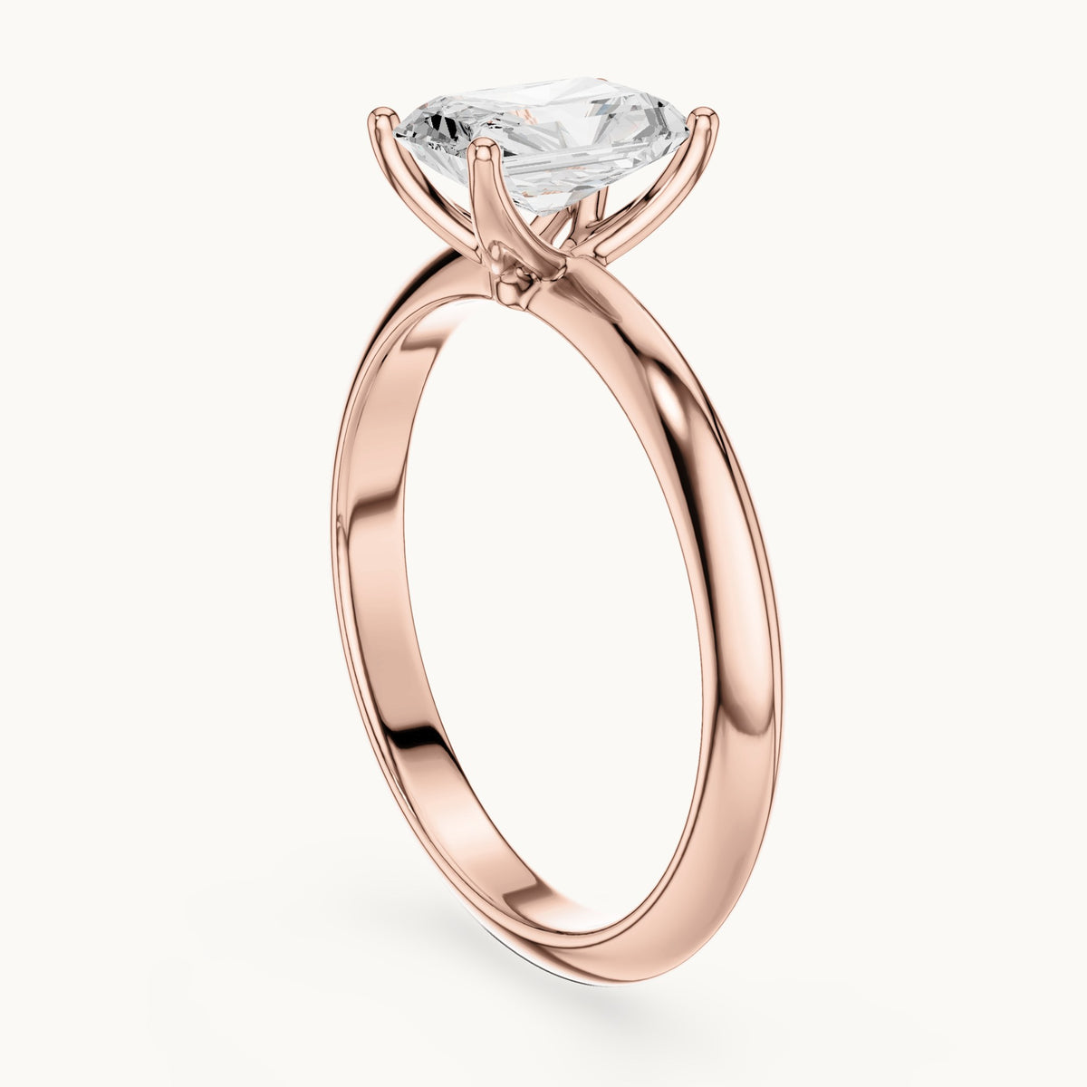 Radiant-cut lab-grown diamond classic prong solitaire engagement ring in rose gold, 1.00 CT TW, view 1