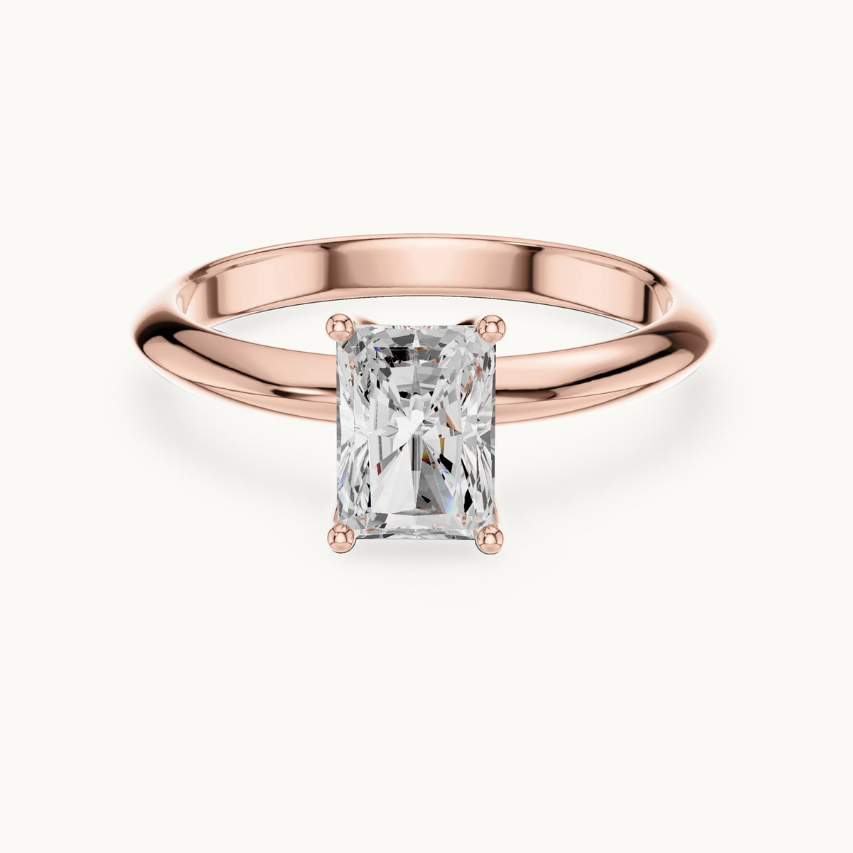 Radiant-cut lab-grown diamond classic prong solitaire engagement ring in rose gold, 1.00 CT TW, view 4