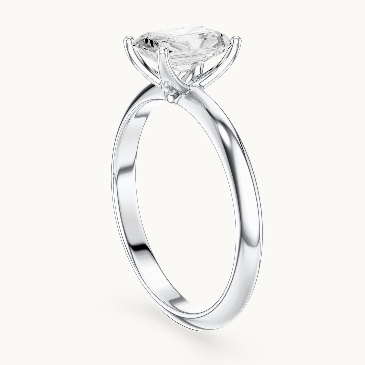 Radiant-cut lab-grown diamond classic prong solitaire engagement ring in white gold, 1.00 CT TW, view 1