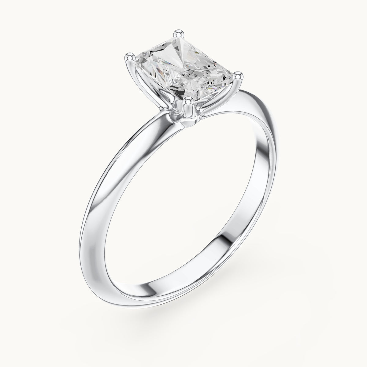 Radiant-cut lab-grown diamond classic prong solitaire engagement ring in white gold, 1.00 CT TW, view 2