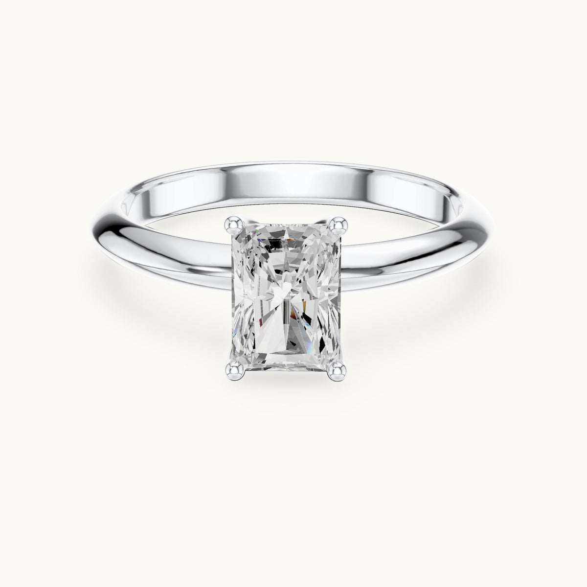 Radiant-cut lab-grown diamond classic prong solitaire engagement ring in white gold, 1.00 CT TW, view 4