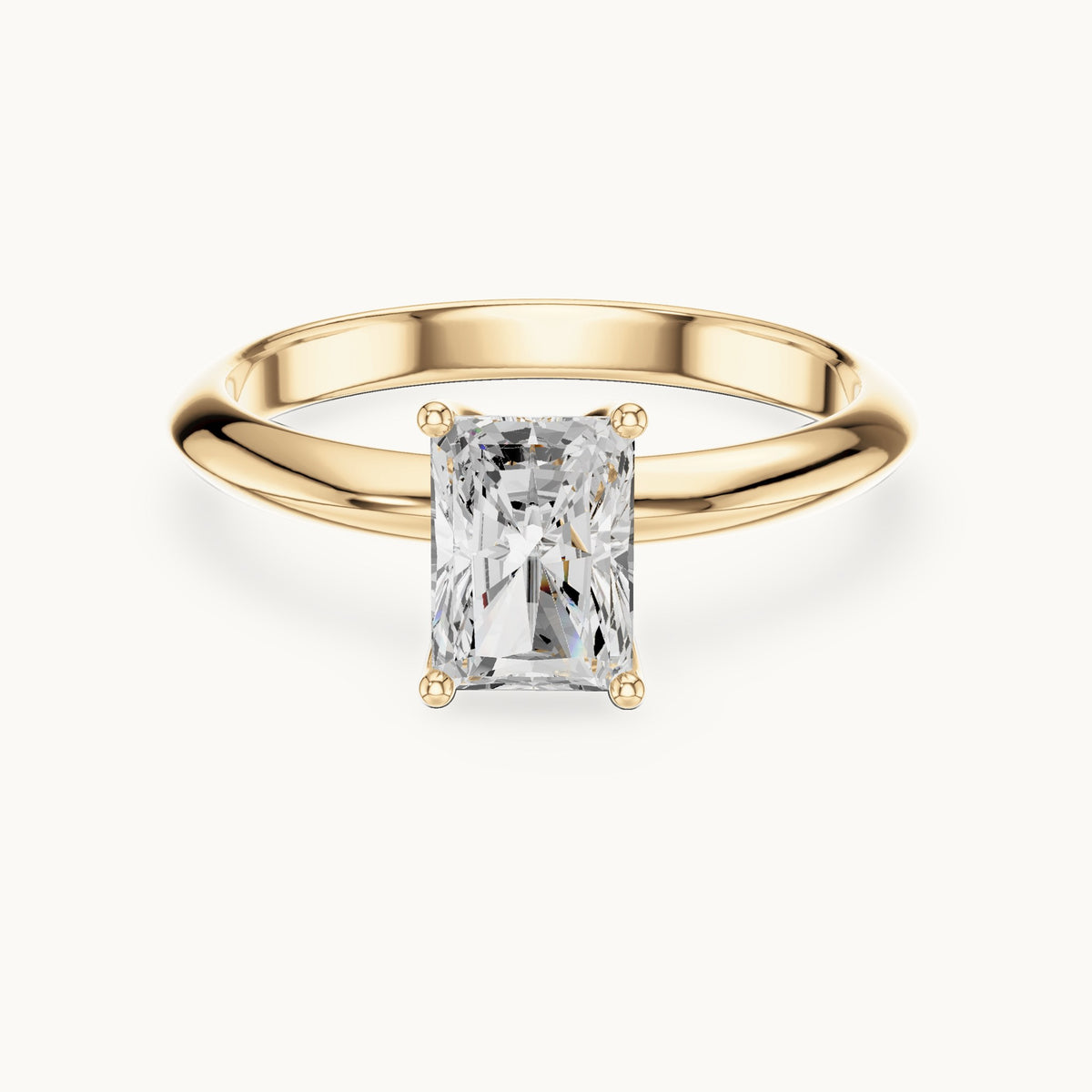 Radiant-cut lab-grown diamond classic prong solitaire engagement ring in yellow gold, 1.00 CT TW, view 4