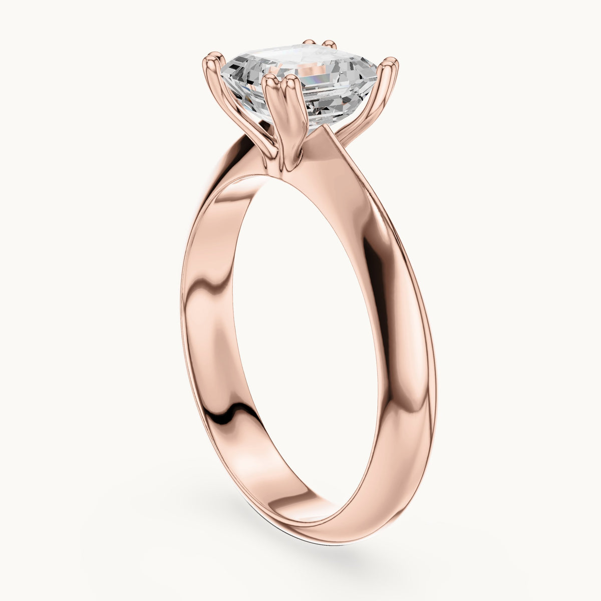 Asscher-cut lab-grown diamond double-prong knife-edge solitaire engagement ring in rose gold, 1.50 CT TW, view 1
