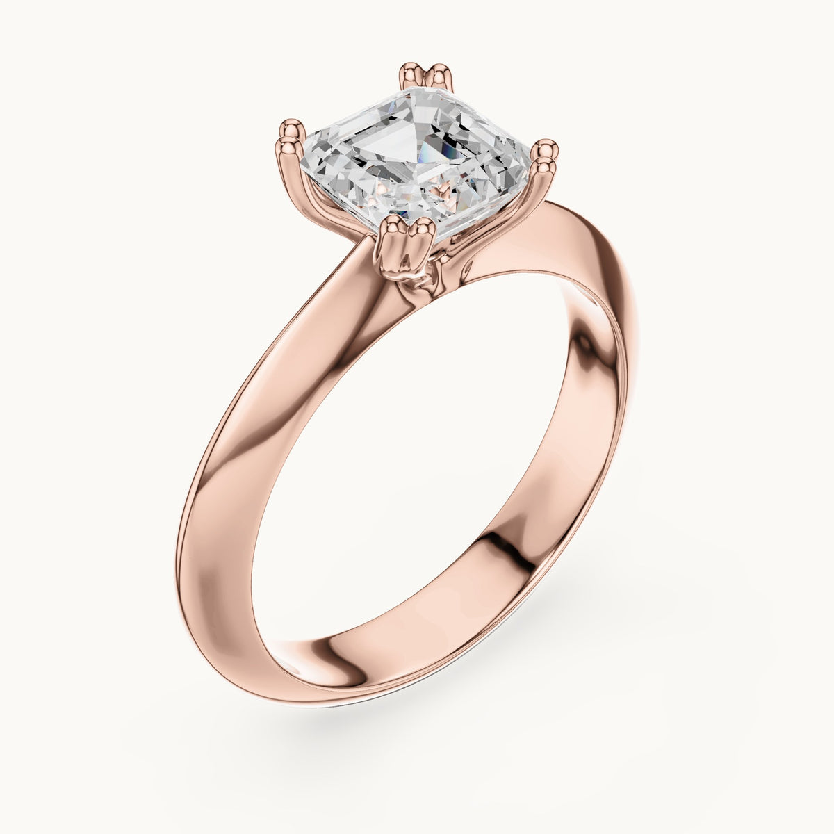 Asscher-cut lab-grown diamond double-prong knife-edge solitaire engagement ring in rose gold, 1.50 CT TW, view 2