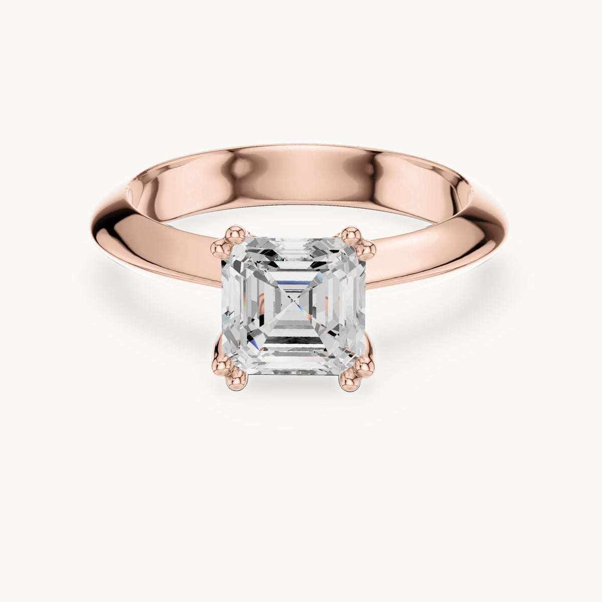 Asscher-cut lab-grown diamond double-prong knife-edge solitaire engagement ring in rose gold, 1.50 CT TW, view 4
