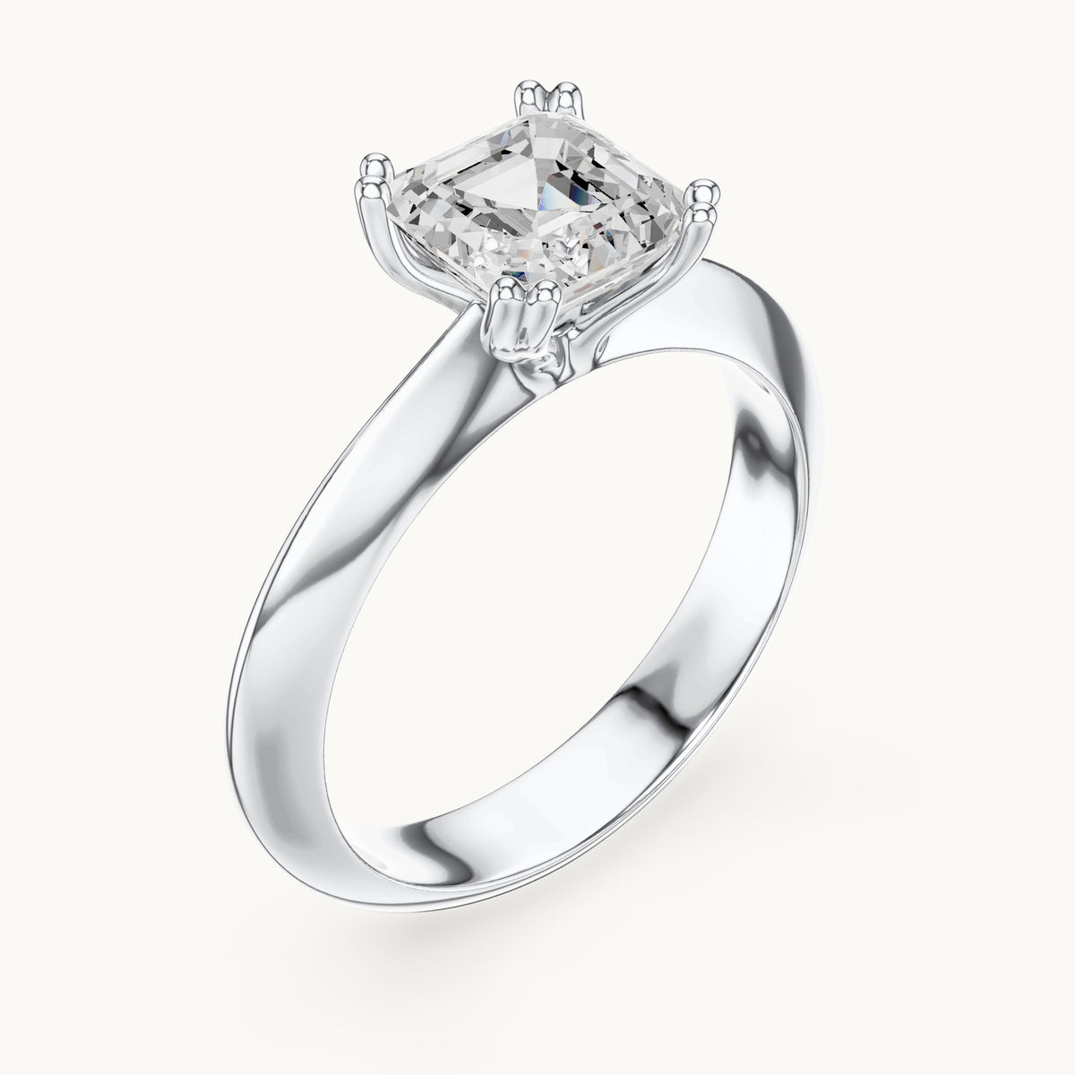 Asscher-cut lab-grown diamond double-prong knife-edge solitaire engagement ring in white gold, 1.50 CT TW, view 2