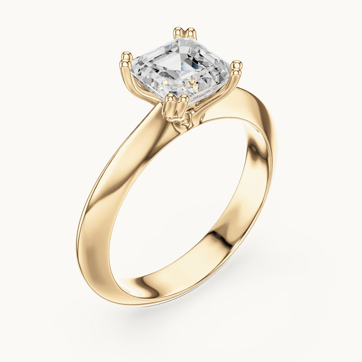 Asscher-cut lab-grown diamond double-prong knife-edge solitaire engagement ring in yellow gold, 1.50 CT TW, view 2