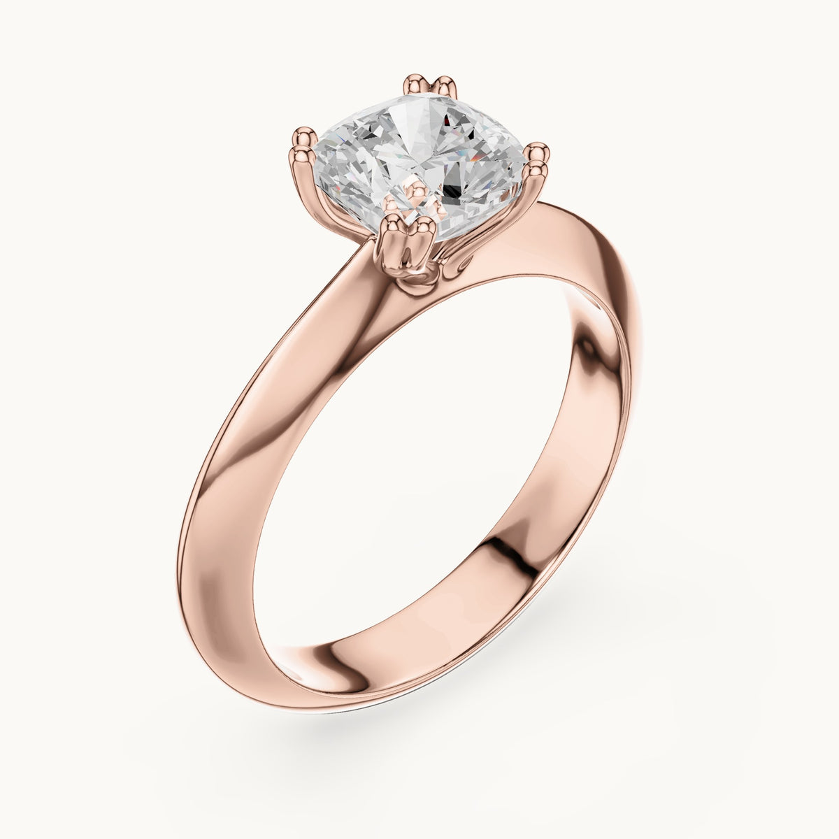 Cushion-cut lab-grown diamond double-prong knife-edge solitaire engagement ring in rose gold, 1.50 CT TW, view 2