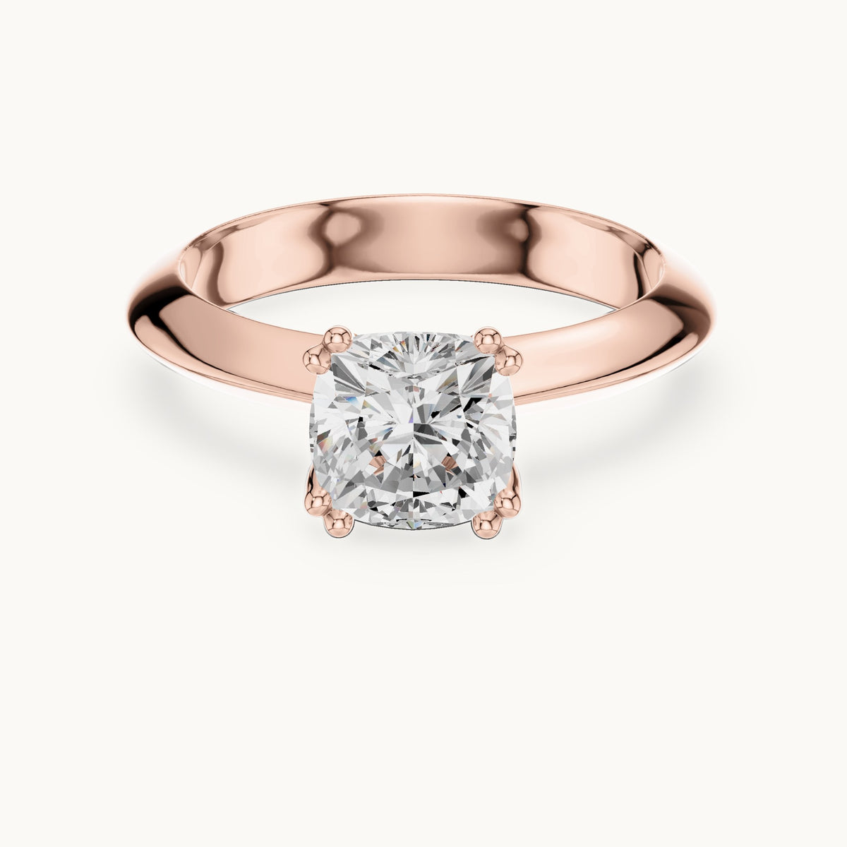 Cushion-cut lab-grown diamond double-prong knife-edge solitaire engagement ring in rose gold, 1.50 CT TW, view 4