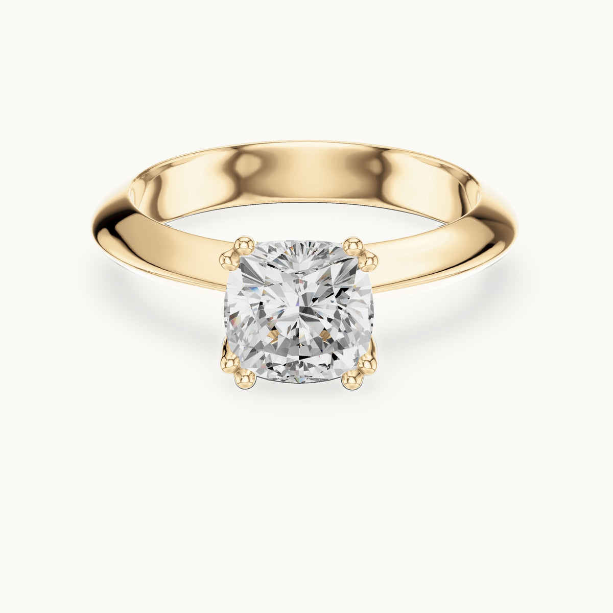 Cushion-cut lab-grown diamond double-prong knife-edge solitaire engagement ring in yellow gold, 1.50 CT TW, view 4