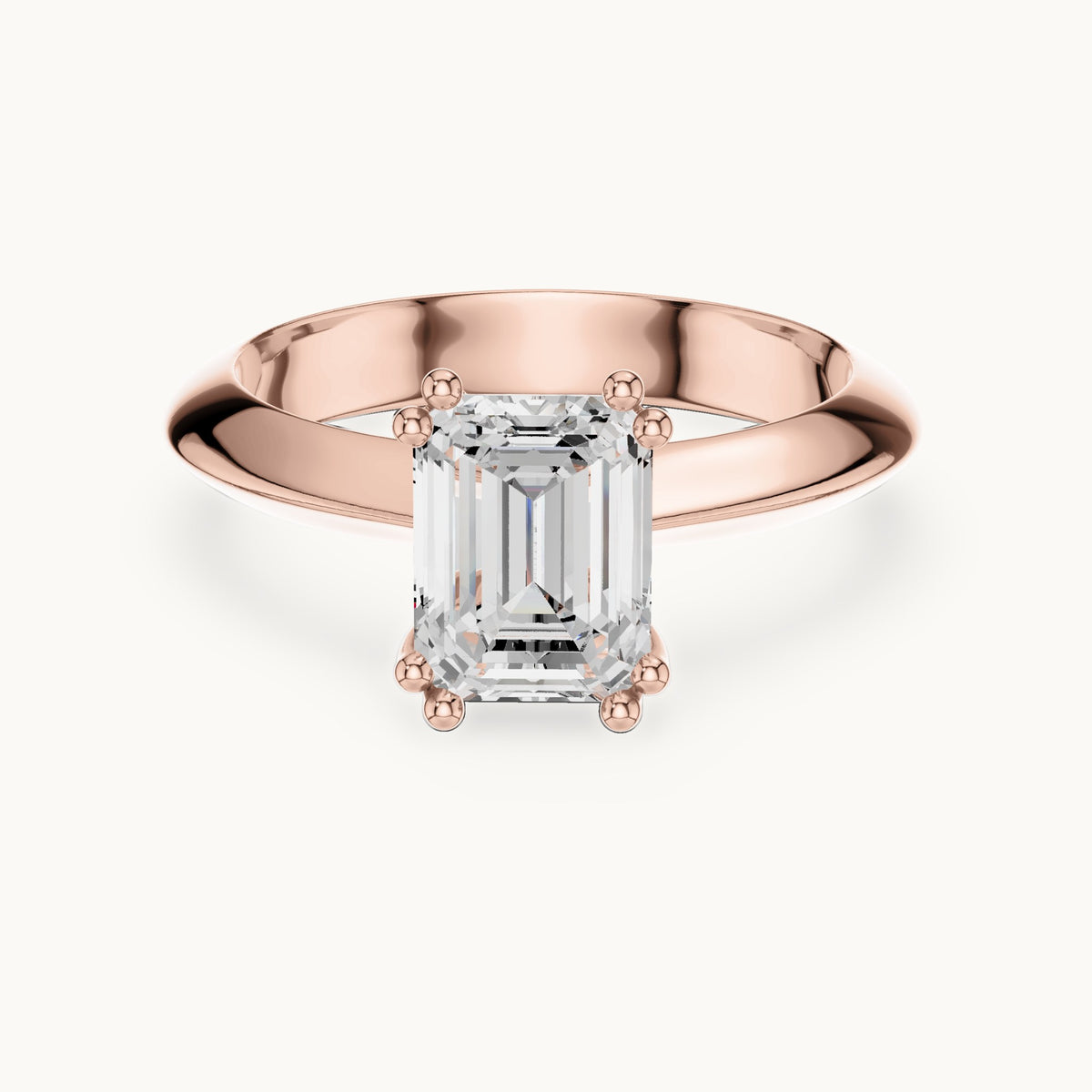 Emerald-cut lab-grown diamond double-prong knife-edge solitaire engagement ring in rose gold, 1.50 CT TW, view 4