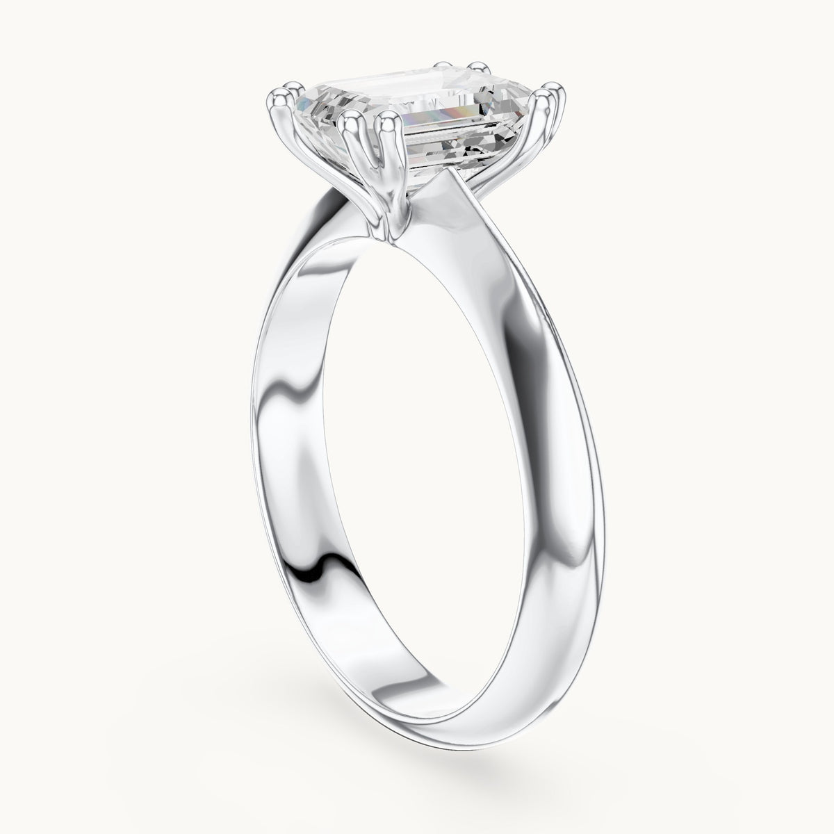Emerald-cut lab-grown diamond double-prong knife-edge solitaire engagement ring in white gold, 1.50 CT TW, view 1
