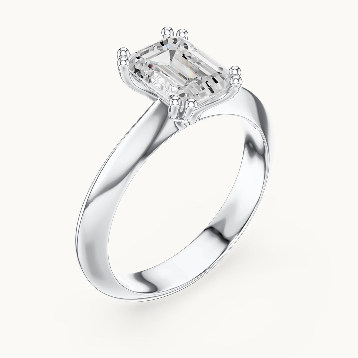 Emerald-cut lab-grown diamond double-prong knife-edge solitaire engagement ring in white gold, 1.50 CT TW, view 2