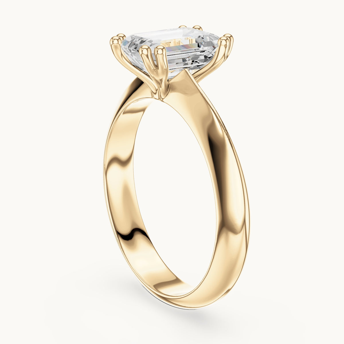 Emerald-cut lab-grown diamond double-prong knife-edge solitaire engagement ring in yellow gold, 1.50 CT TW, view 1