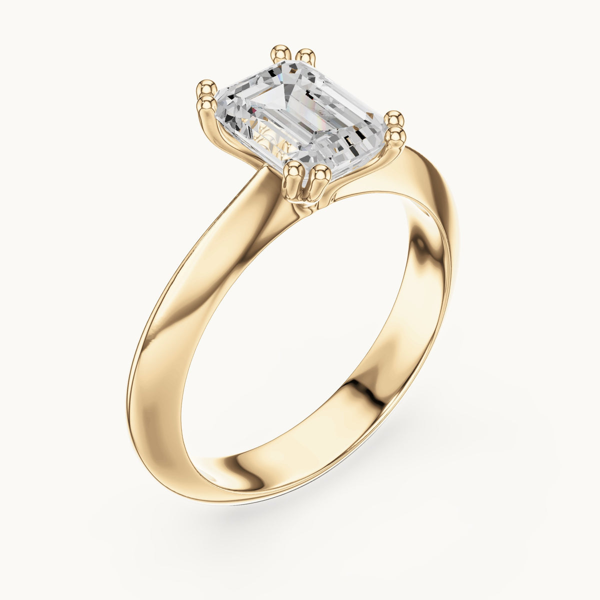 Emerald-cut lab-grown diamond double-prong knife-edge solitaire engagement ring in yellow gold, 1.50 CT TW, view 2