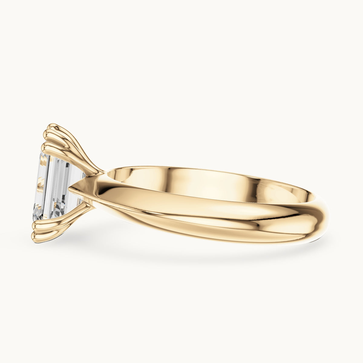Emerald-cut lab-grown diamond double-prong knife-edge solitaire engagement ring in yellow gold, 1.50 CT TW, view 3
