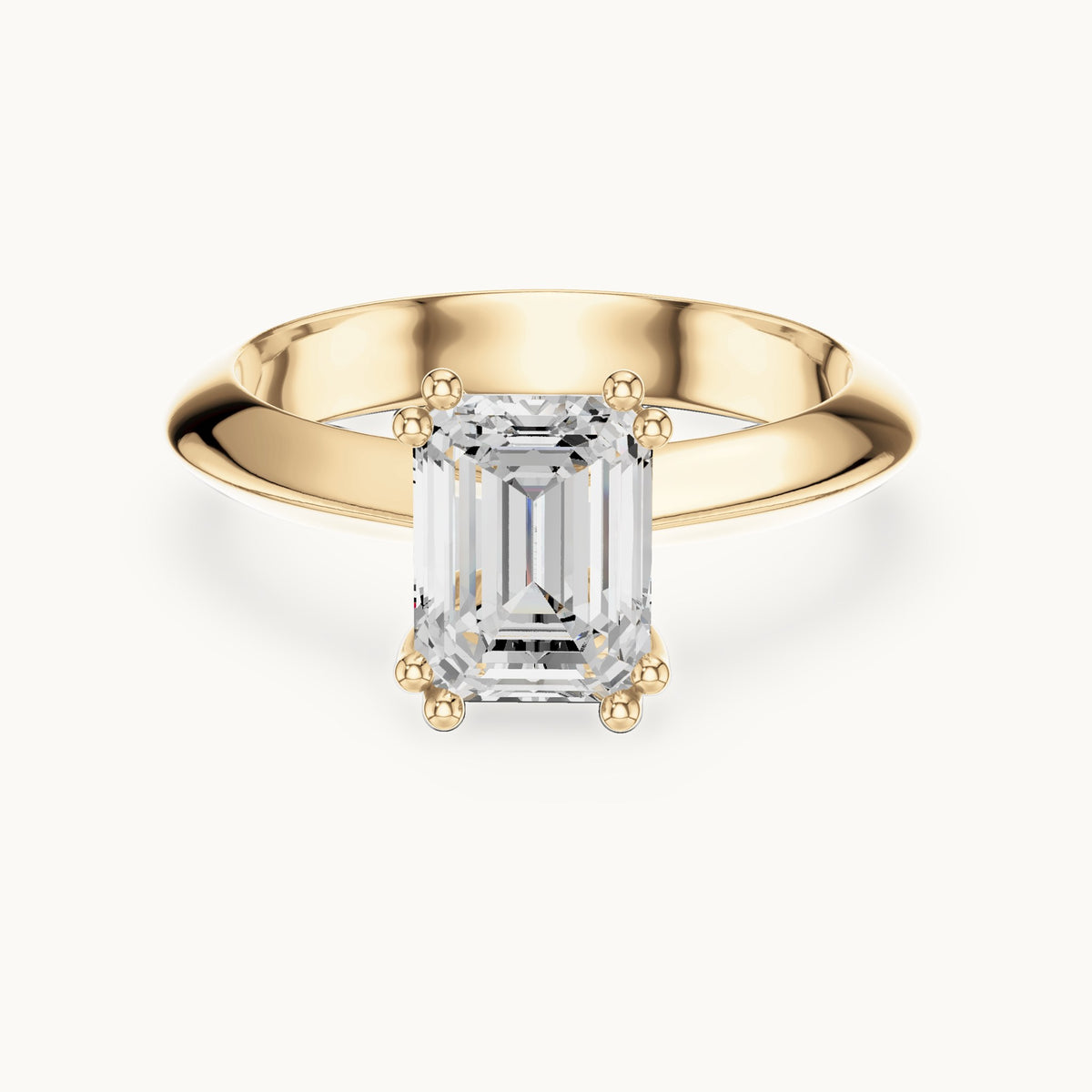 Emerald-cut lab-grown diamond double-prong knife-edge solitaire engagement ring in yellow gold, 1.50 CT TW, view 4