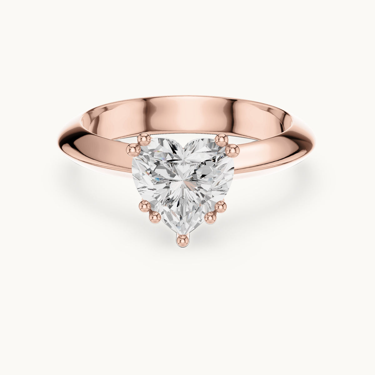 Heart lab-grown diamond double-prong knife-edge solitaire engagement ring in rose gold, 1.50 CT TW, view 4