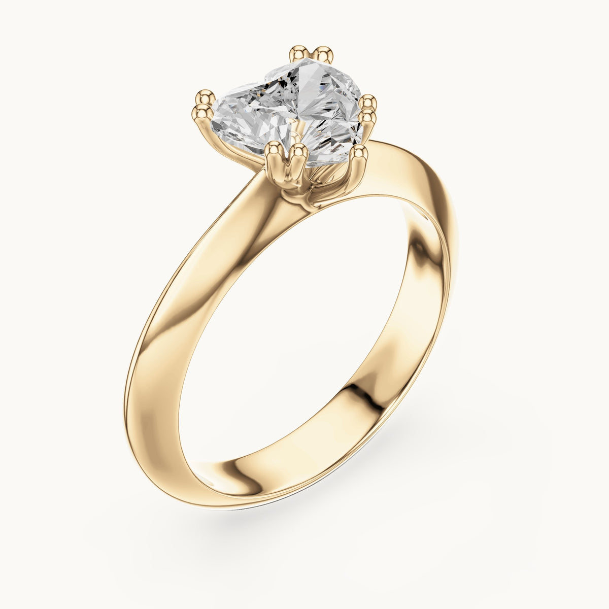 Heart lab-grown diamond double-prong knife-edge solitaire engagement ring in yellow gold, 1.50 CT TW, view 2
