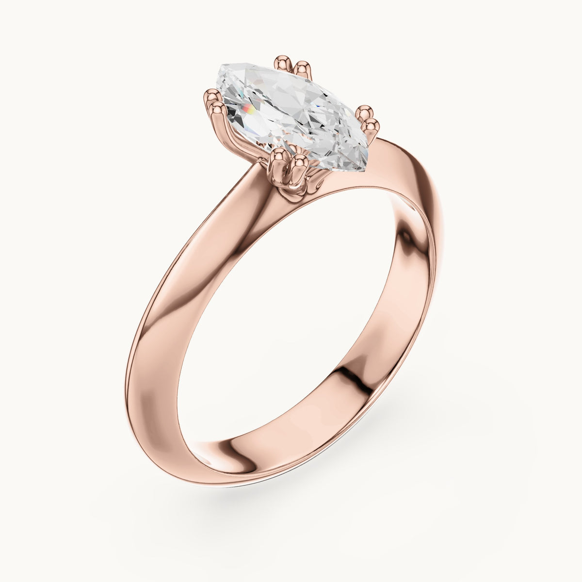 Marquise lab-grown diamond double-prong knife-edge solitaire engagement ring in rose gold, 1.50 CT TW, view 2