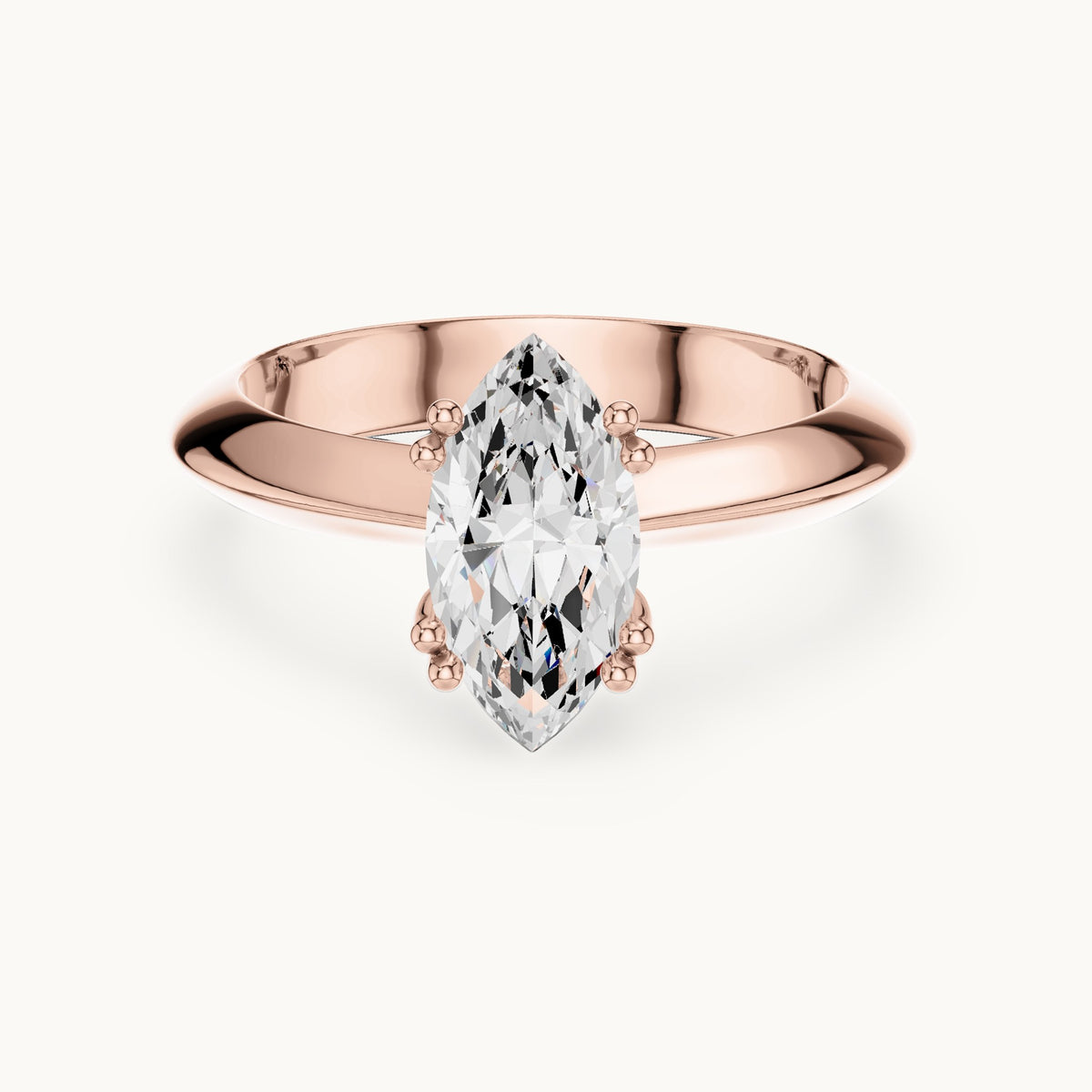 Marquise lab-grown diamond double-prong knife-edge solitaire engagement ring in rose gold, 1.50 CT TW, view 4