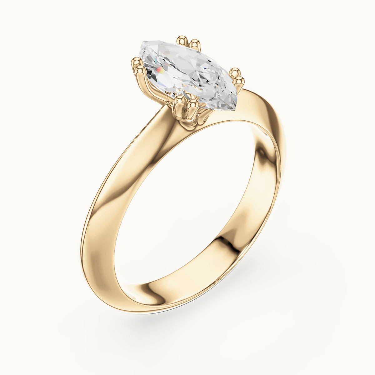 Marquise lab-grown diamond double-prong knife-edge solitaire engagement ring in yellow gold, 1.50 CT TW, view 2