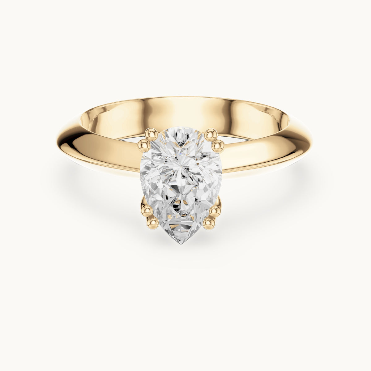 Pear lab-grown diamond double-prong knife-edge solitaire engagement ring in yellow gold, 1.50 CT TW, view 4