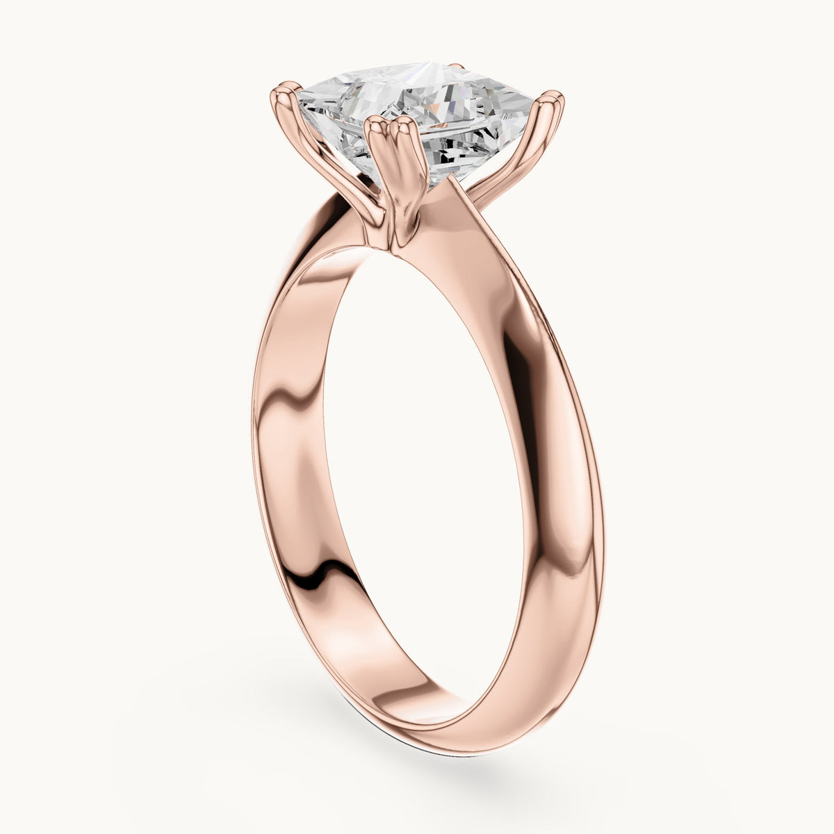 Princess-cut lab-grown diamond double-prong knife-edge solitaire engagement ring in rose gold, 1.50 CT TW, view 1