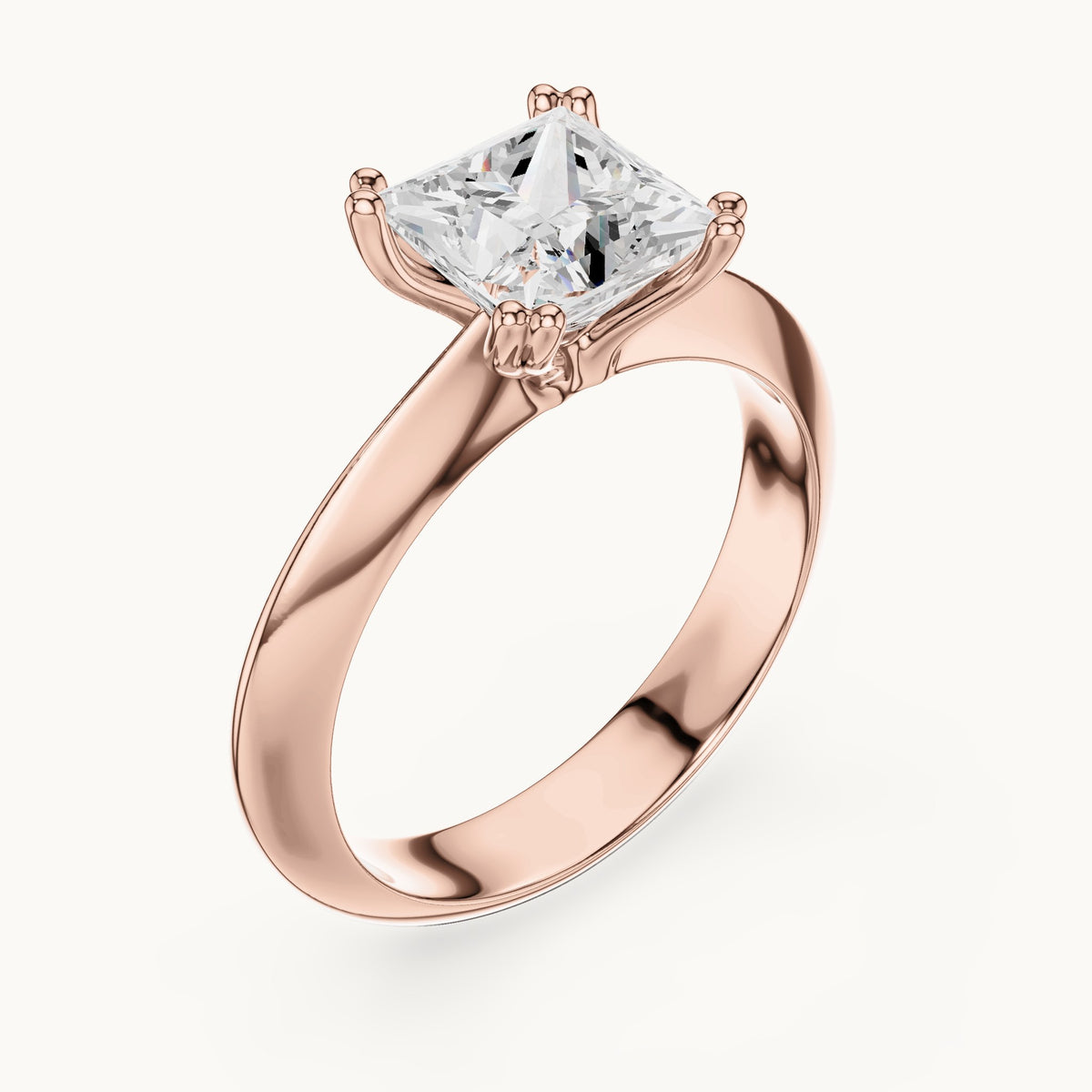 Princess-cut lab-grown diamond double-prong knife-edge solitaire engagement ring in rose gold, 1.50 CT TW, view 2