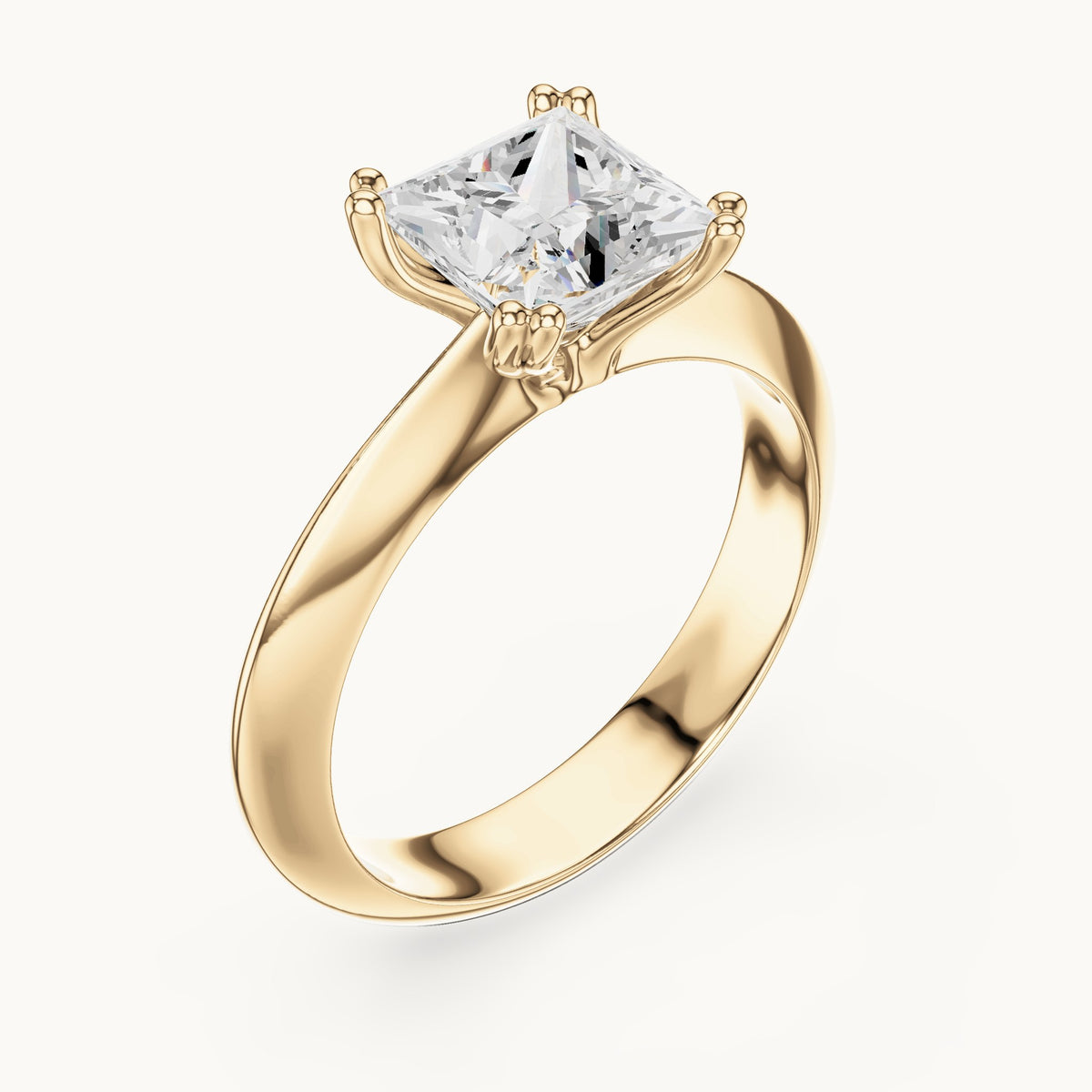 Princess-cut lab-grown diamond double-prong knife-edge solitaire engagement ring in yellow gold, 1.50 CT TW, view 2
