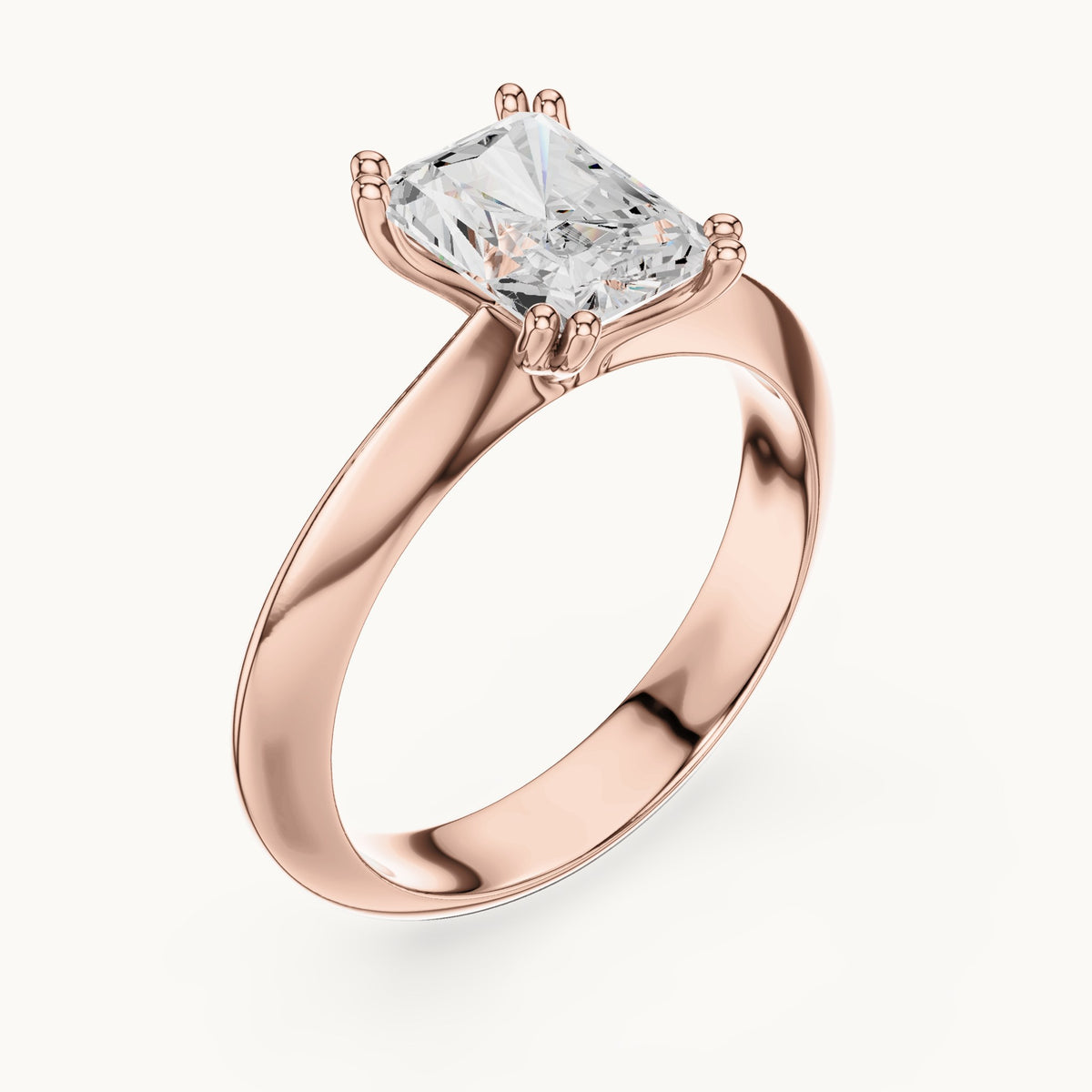 Radiant-cut lab-grown diamond double-prong knife-edge solitaire engagement ring in rose gold, 1.50 CT TW, view 2