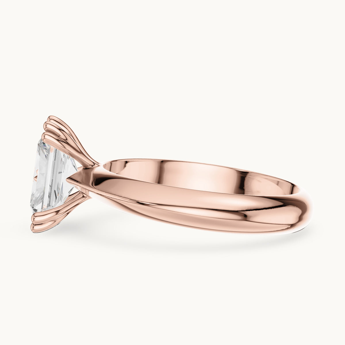 Radiant-cut lab-grown diamond double-prong knife-edge solitaire engagement ring in rose gold, 1.50 CT TW, view 3