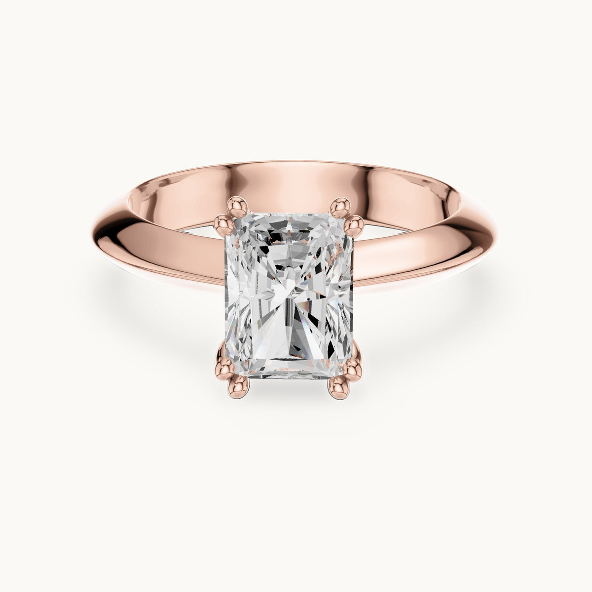 Radiant-cut lab-grown diamond double-prong knife-edge solitaire engagement ring in rose gold, 1.50 CT TW, view 4