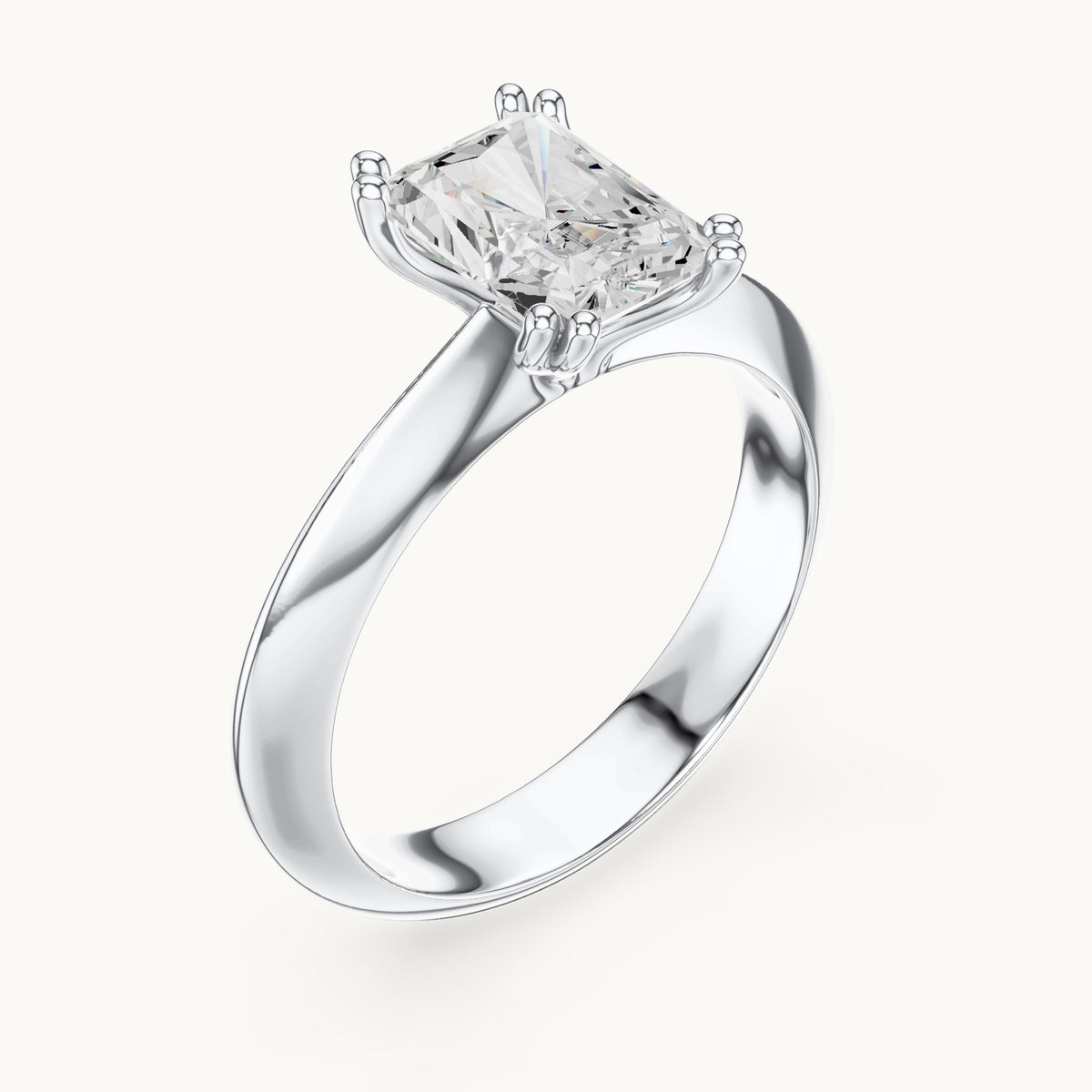 Radiant-cut lab-grown diamond double-prong knife-edge solitaire engagement ring in white gold, 1.50 CT TW, view 2
