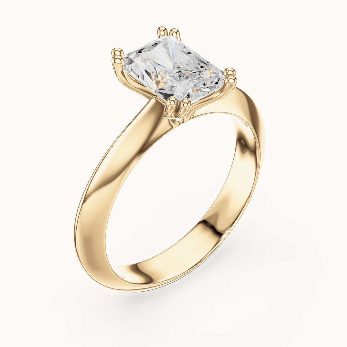Radiant-cut lab-grown diamond double-prong knife-edge solitaire engagement ring in yellow gold, 1.50 CT TW, view 2