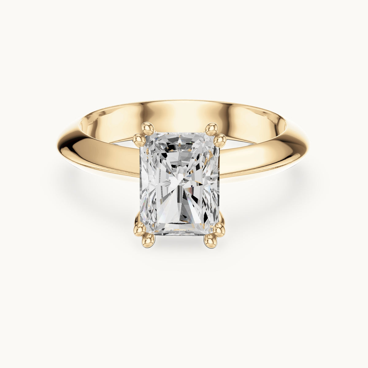 Radiant-cut lab-grown diamond double-prong knife-edge solitaire engagement ring in yellow gold, 1.50 CT TW, view 4