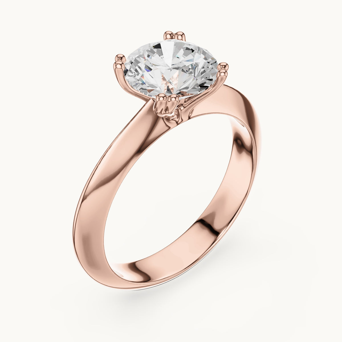 Round lab-grown diamond double-prong knife-edge solitaire engagement ring in rose gold, 1.50 CT TW, view 2