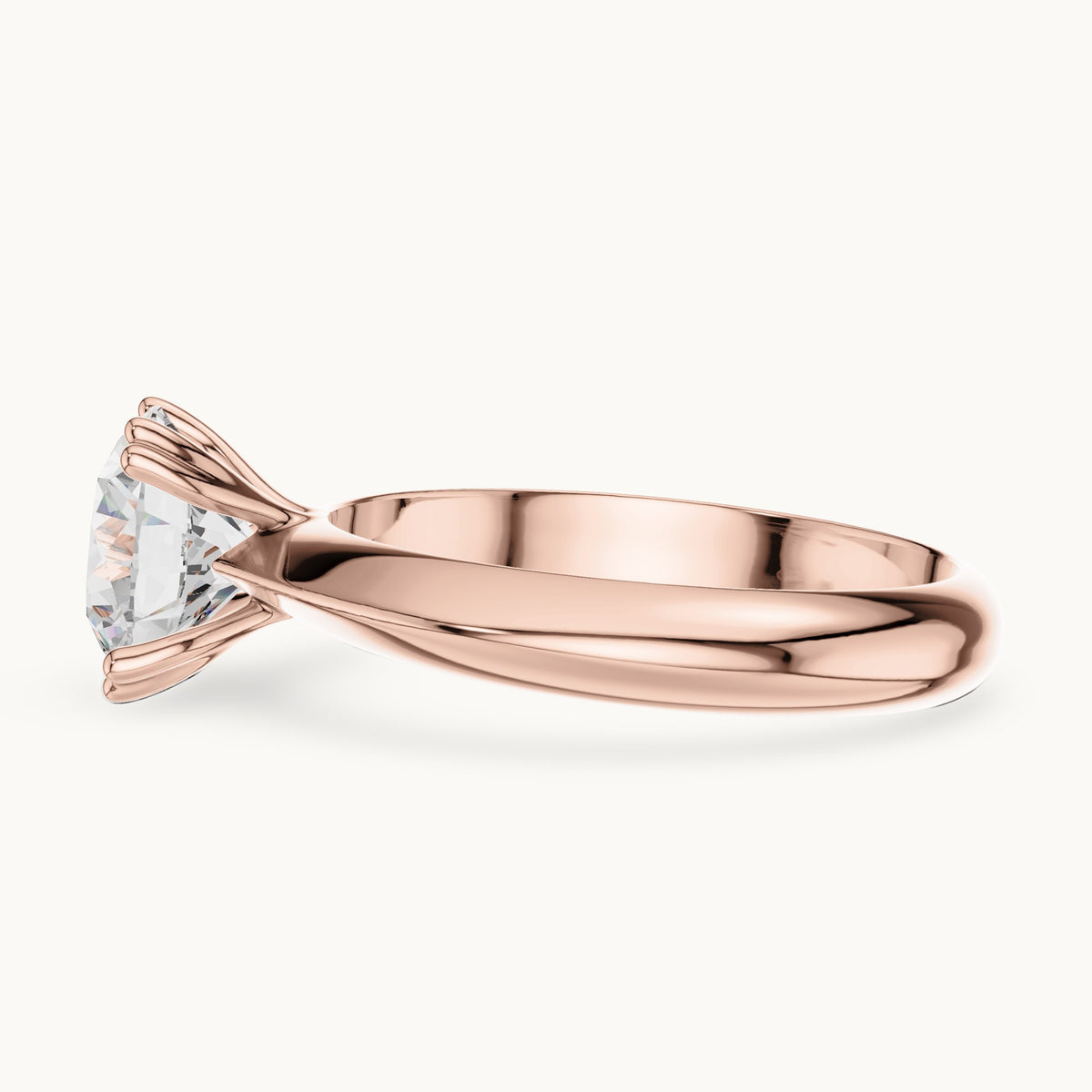 Round lab-grown diamond double-prong knife-edge solitaire engagement ring in rose gold, 1.50 CT TW, view 3